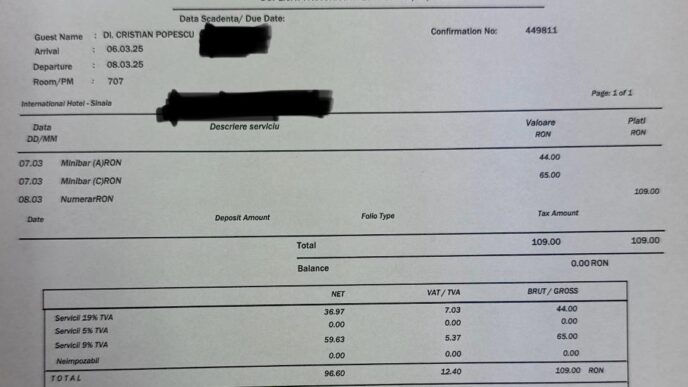 factura hotel international sinaia cristian popescu piedone