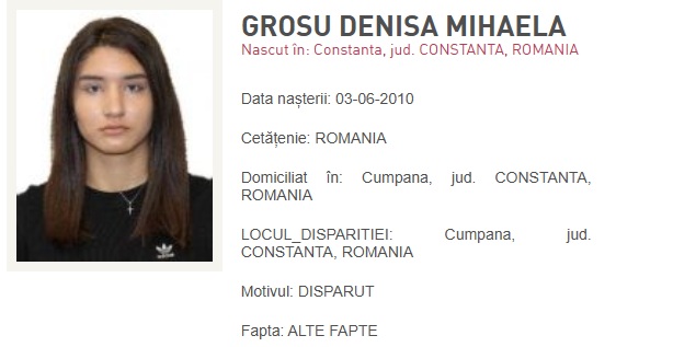 Mihaela Grosu, adolescentă din Cumpăna, dată dispărută
