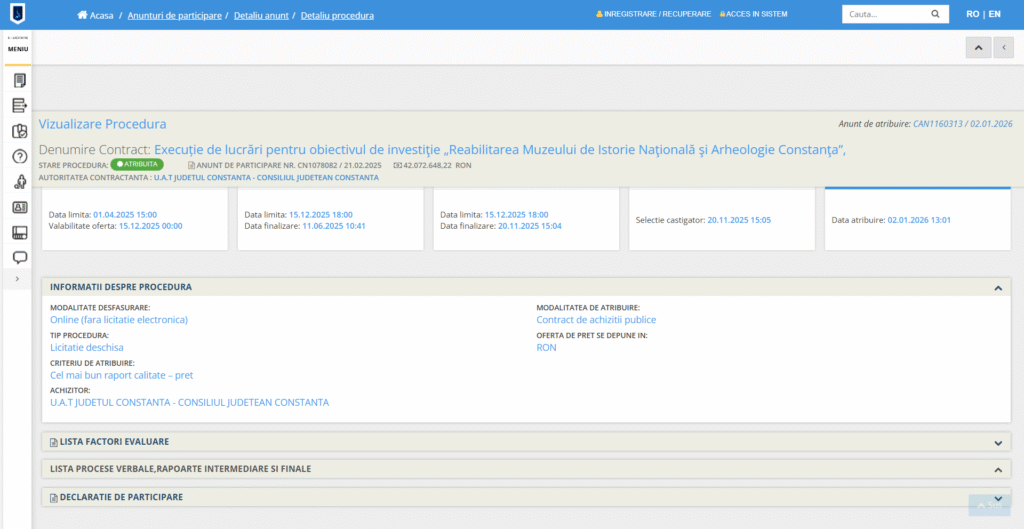 licitatie muzeul de istorie